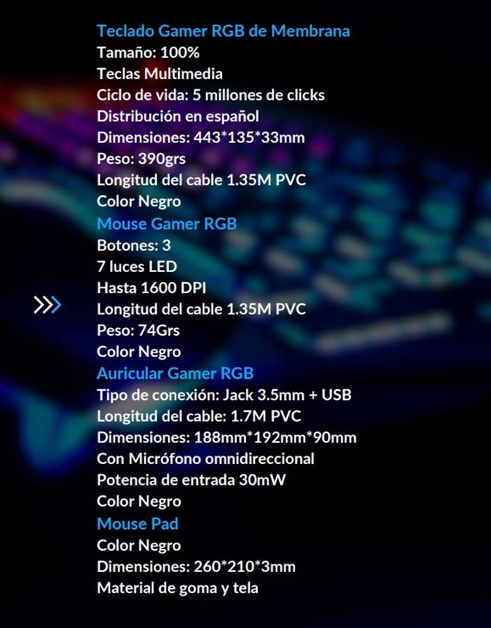 Kit Gamer Solarmax Rgb Español 4 En 1 Teclado, Mouse, Auriculares y PAD Gc4p1503 Combo