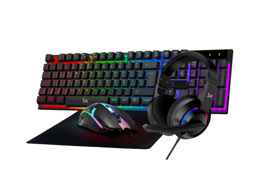 Kit Gamer Solarmax Rgb Español 4 En 1 Teclado, Mouse, Auriculares y PAD Gc4p1503 Combo