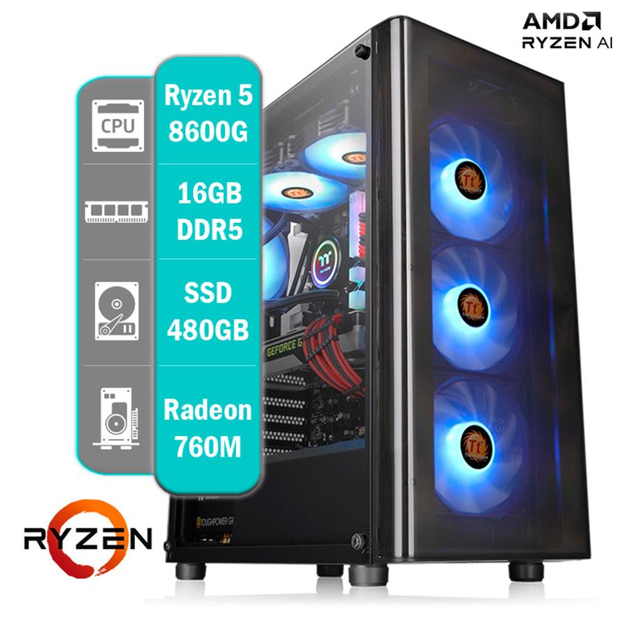 Pc Gamer AMD Ryzen 5 8600g, Placa Video Radeon 760m, 16gb DDR5, SSD 480gb