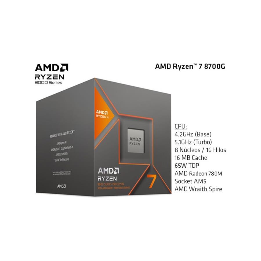 MICRO AMD RYZEN 7 8700G C/VIDEO Radeon 780m integrada C/COOLER AM5