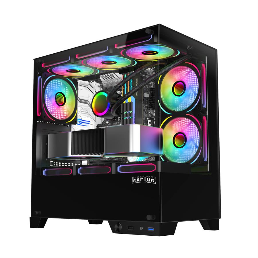 Gabinete Raptor Thunder Strike TG x2 Mid-Tower RGB Fan x1 NEGRO 1x Cooler INCLUIDO