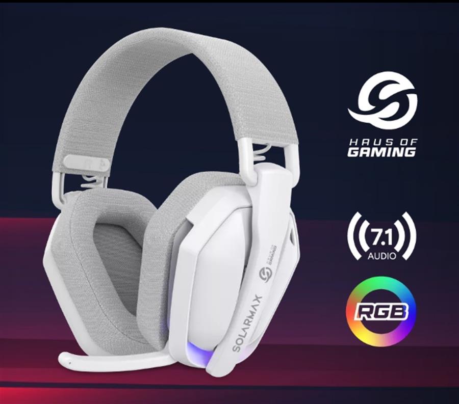 Auriculares Gamer Inalambricos Solarmax Ghw97w Bluetooth Tri Modo Rgb Noise Cancelling 7.1 Ultra Livianos Blanco