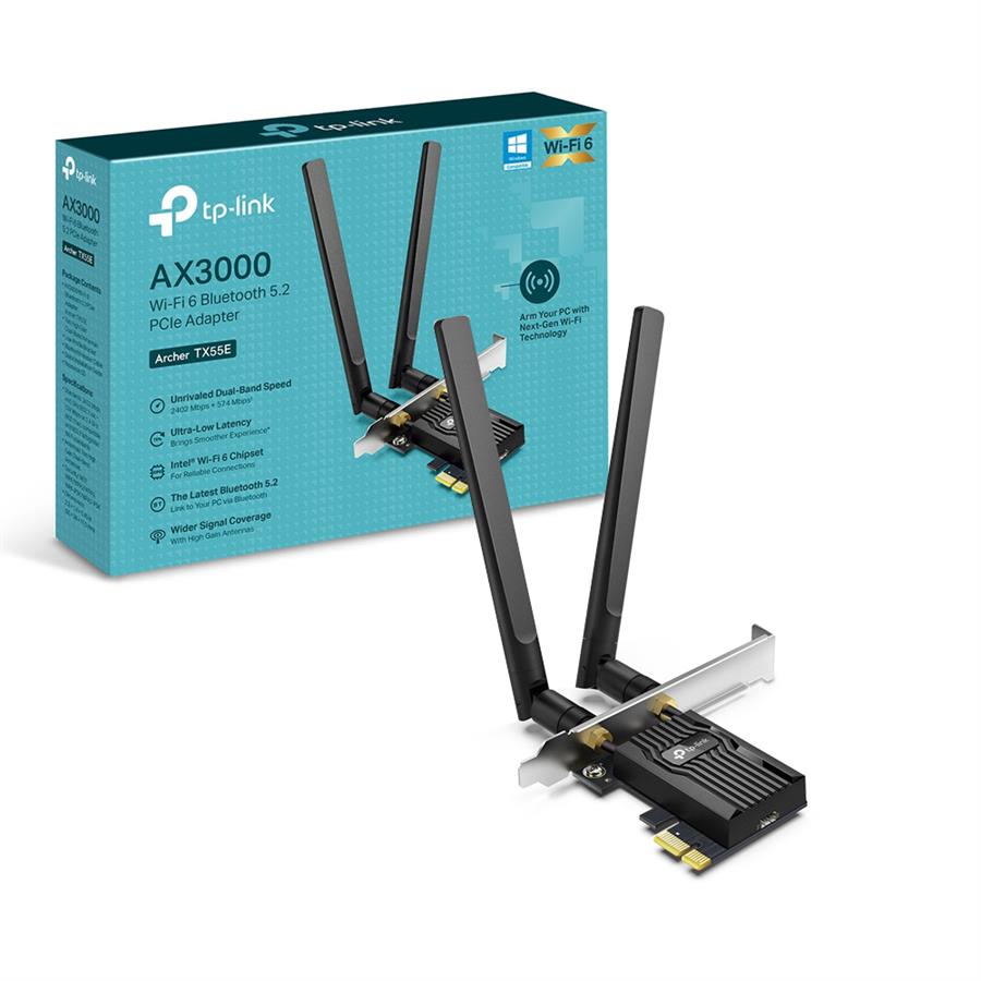 Placa De Red Tp-Link PCI-E Archer TX55E AX3000 Wifi 6 + BLUETOOTH
