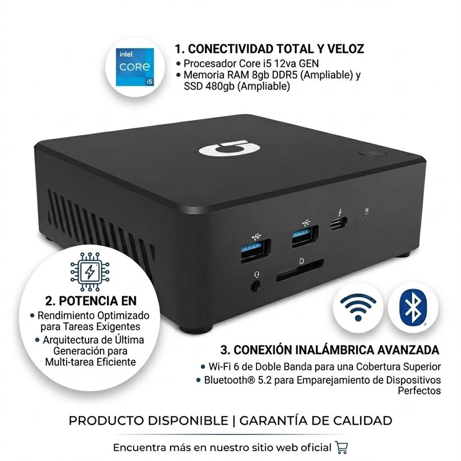 Mini Pc Bangho Cubic A81 Core i5 12va 8Gb DDR5, SSD 480Gb, Wifi BT