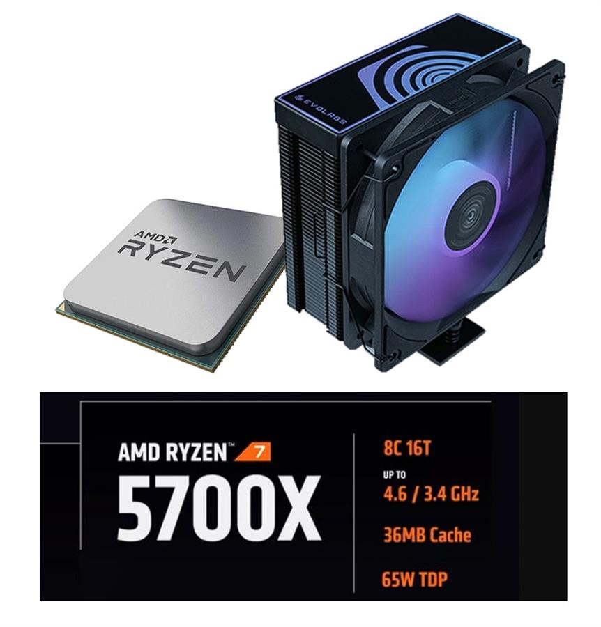 Microprocesador Amd Ryzen 7 5700X 8/16 4.6Ghz Tray OEM + CPU Cooler Evolabs Cryo 4H PRO ARGB