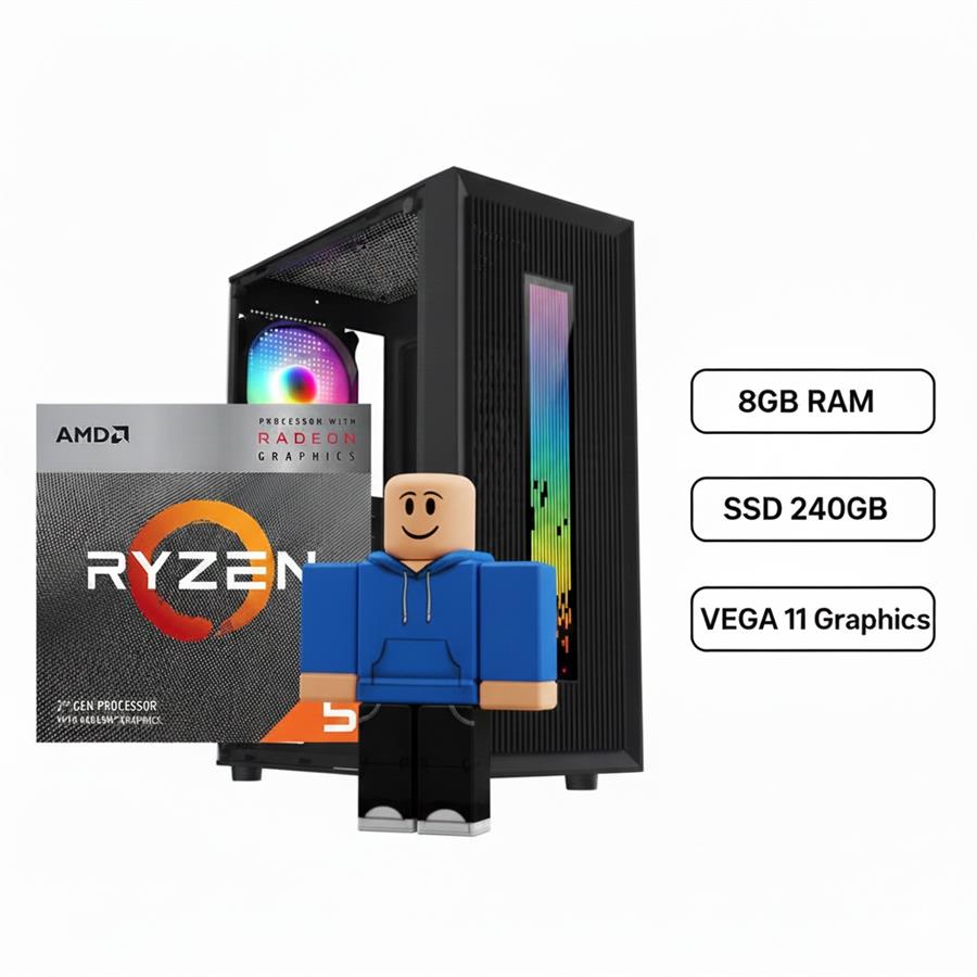Pc Gamer ECO Ryzen 5 3400g, 8gb RAM, SSD 240gb, Win11, Gamer RGB